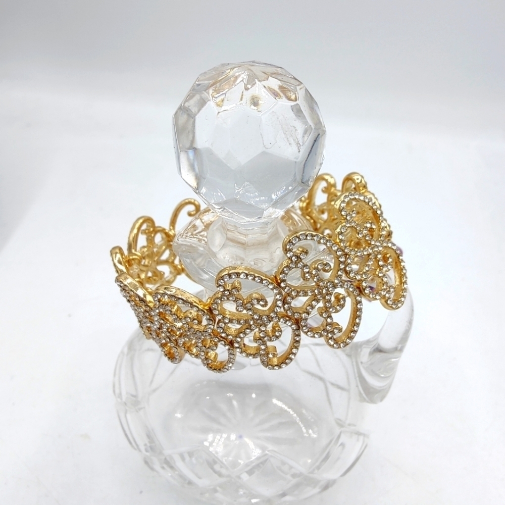 Goldtone and Rhinestone Stretch Bracelet • New